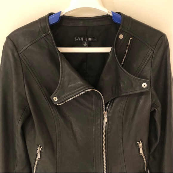 Lafayette 148 Black Leather Moto Jacket - Picture 3 of 16
